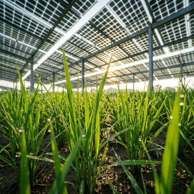 Lush Paddy Field with Solar Panels