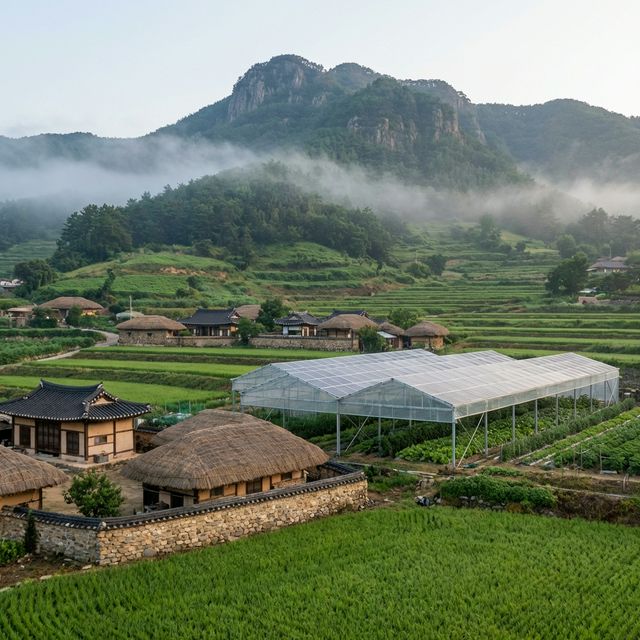 Peaceful Rural Village with Agrivoltaics